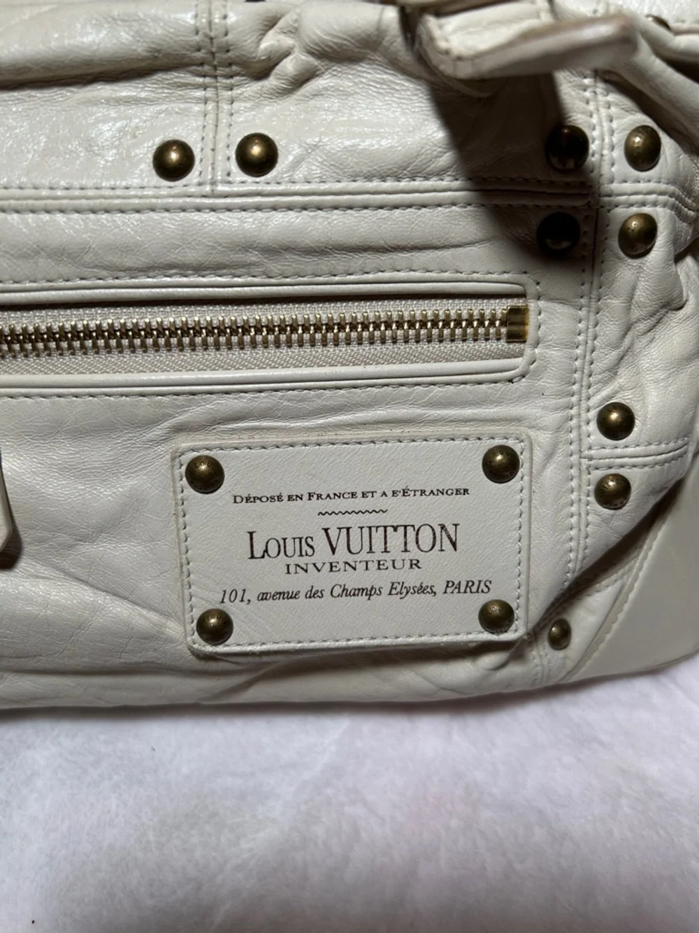 394. Louis Vuitton Lambskin Ivory Riveting Bag, limited edition w/COA